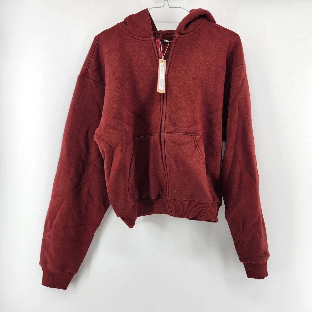 SKIMS XS Merlot Red Cotton Fleece Classic‎ Zip Up Hoodie ZU-ZUP-8366W NWT